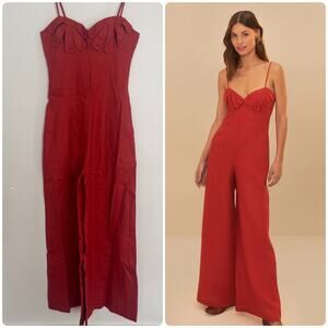 Farm Rio Red Petals Bodice Euroflax Premium Linen Jumpsuit